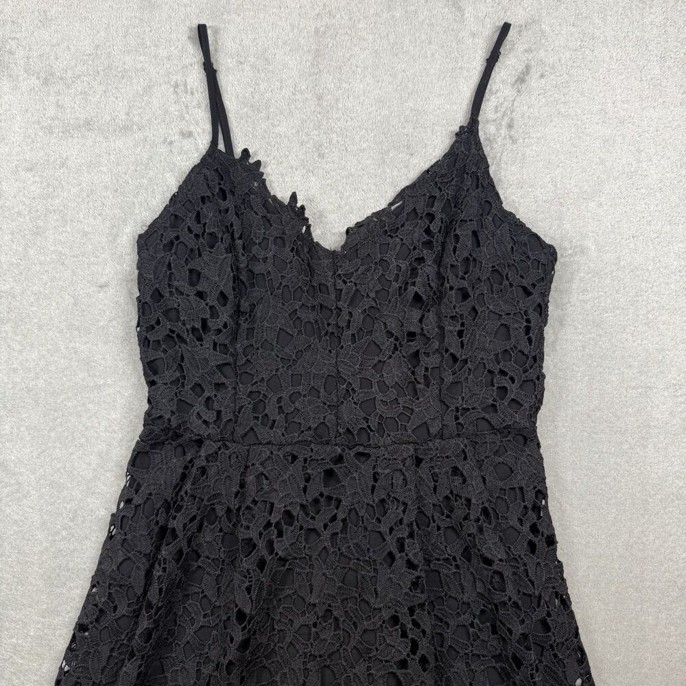 Black Crochet Lace Midi Dress with Spaghetti Straps - Picture 2 of 13
